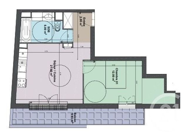 Appartement F2 à vendre - 2 pièces - 44.5 m2 - THIAIS - 94 - ILE-DE-FRANCE - Century 21 A.A.R.S. Immo