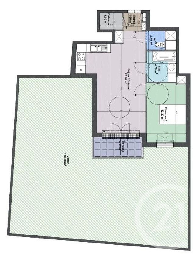 Appartement F2 à vendre - 2 pièces - 50.5 m2 - THIAIS - 94 - ILE-DE-FRANCE - Century 21 A.A.R.S. Immo