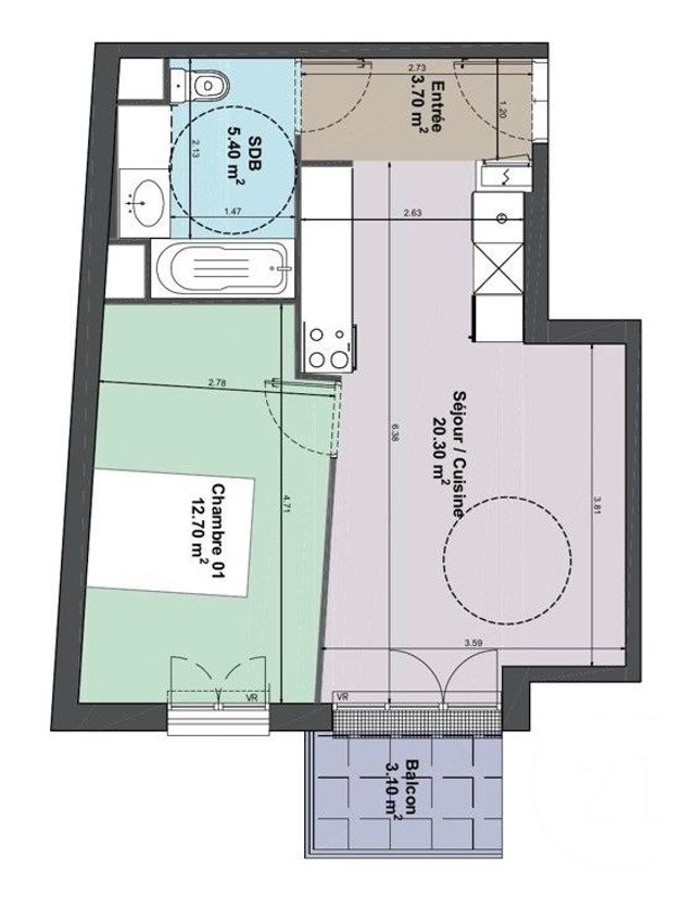 Appartement F2 à vendre - 2 pièces - 42.1 m2 - THIAIS - 94 - ILE-DE-FRANCE - Century 21 A.A.R.S. Immo