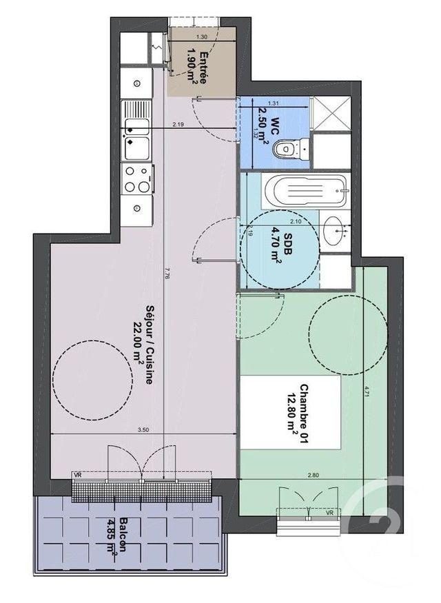 Appartement F2 à vendre - 2 pièces - 43.9 m2 - THIAIS - 94 - ILE-DE-FRANCE - Century 21 A.A.R.S. Immo