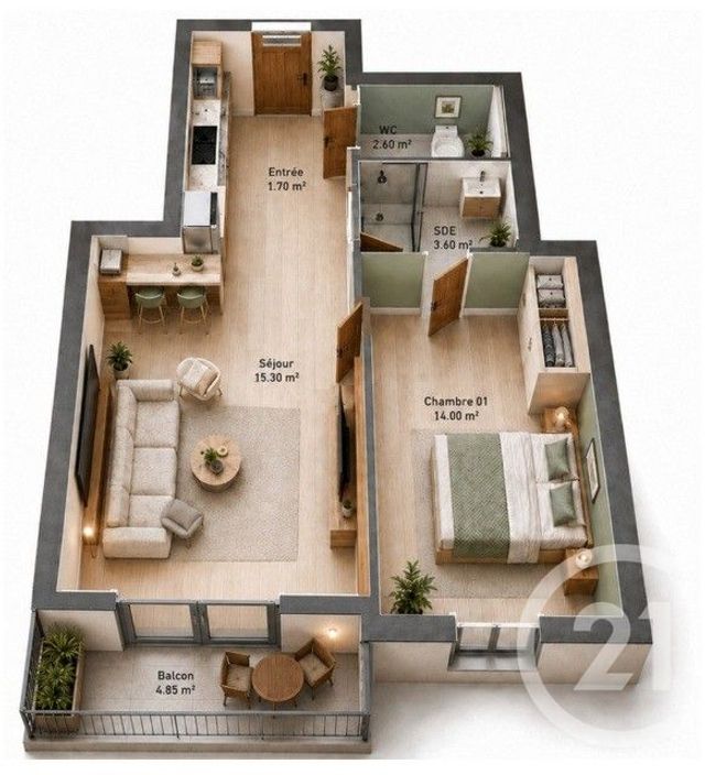 Appartement F2 à vendre - 2 pièces - 43.9 m2 - THIAIS - 94 - ILE-DE-FRANCE - Century 21 A.A.R.S. Immo