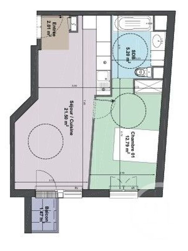 Appartement F2 à vendre - 2 pièces - 41.5 m2 - THIAIS - 94 - ILE-DE-FRANCE - Century 21 A.A.R.S. Immo